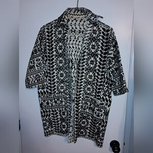 Vintage black and white boho open front jacket, handmade